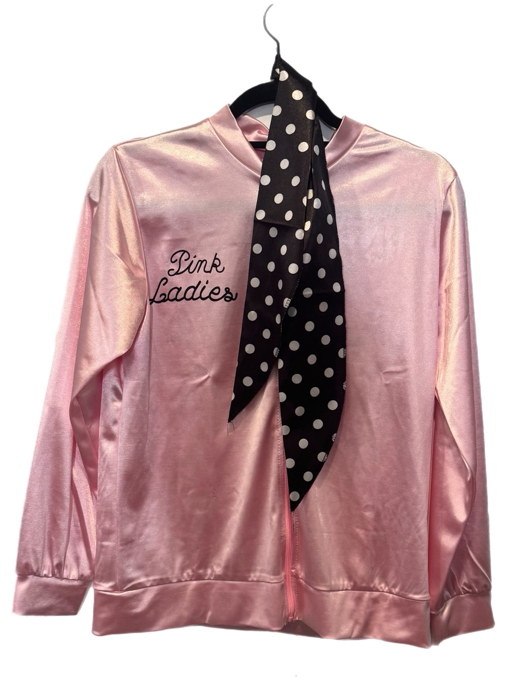 Pink Ladies Satin Bomber Jacket with Scarf - Small